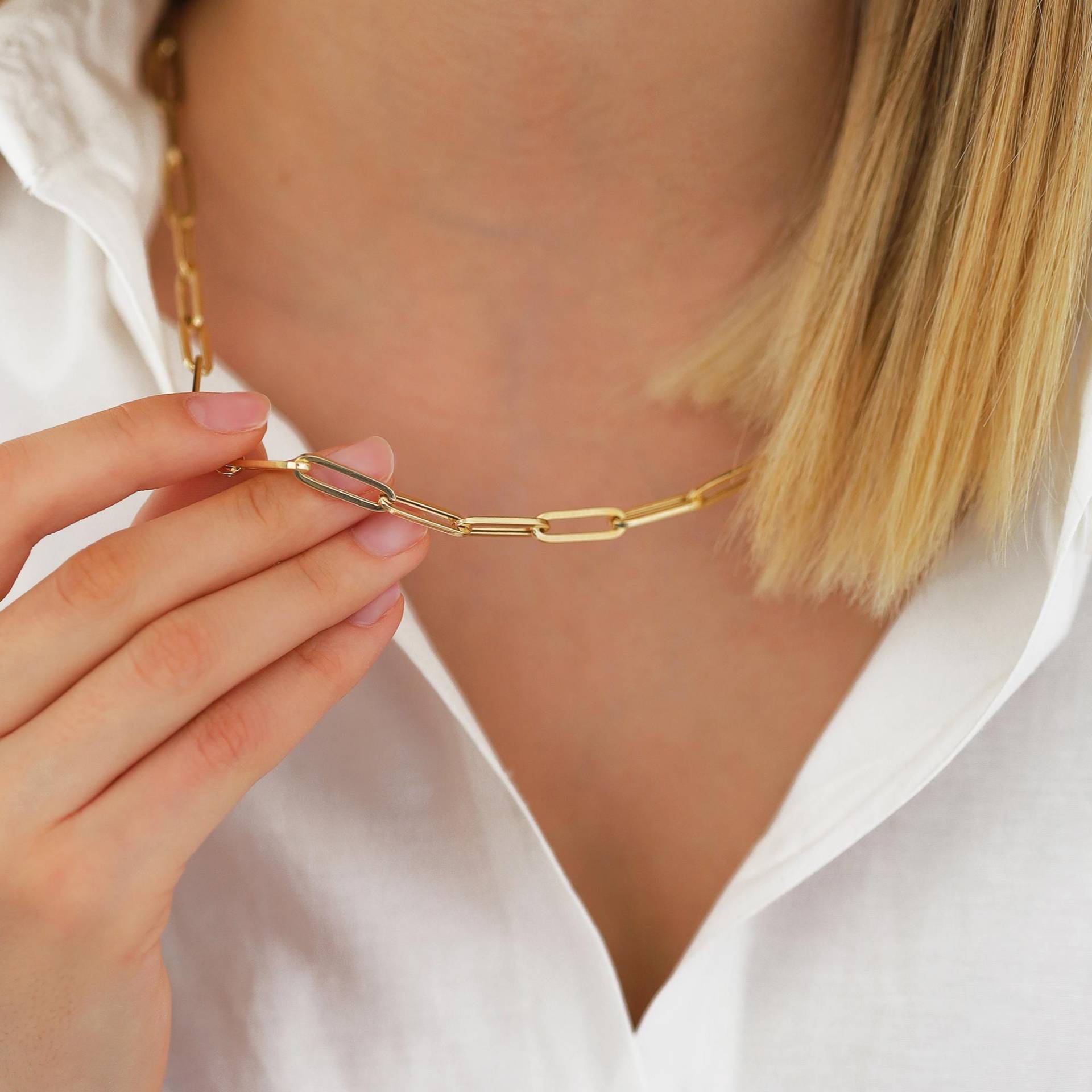 14K Gold Paperclip Halskette | 6 Mm Rechteck Long Link Unisex Geschenk von DionJewel