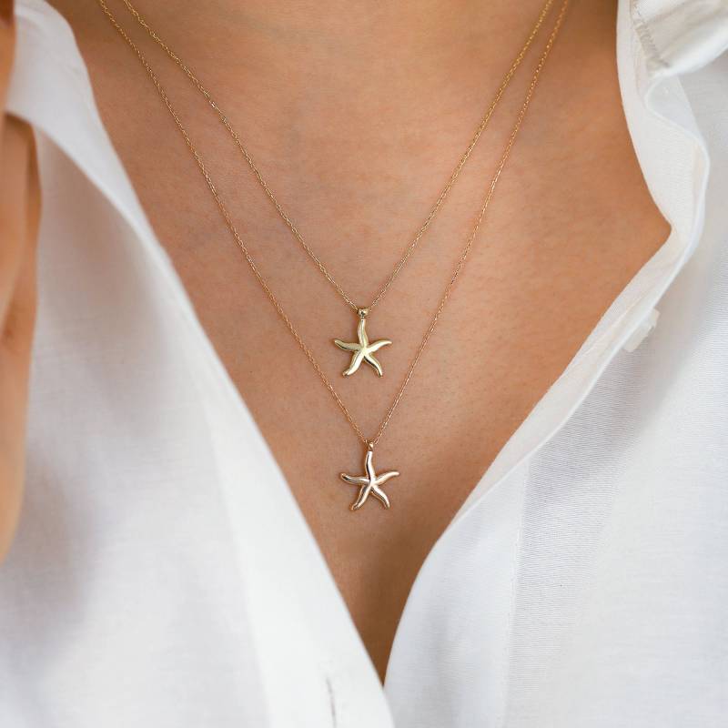14K Gold Seestern Halskette | Ocean Sea Star Anhänger Symbol Für Wohlstand Und Erneuerung von DionJewel