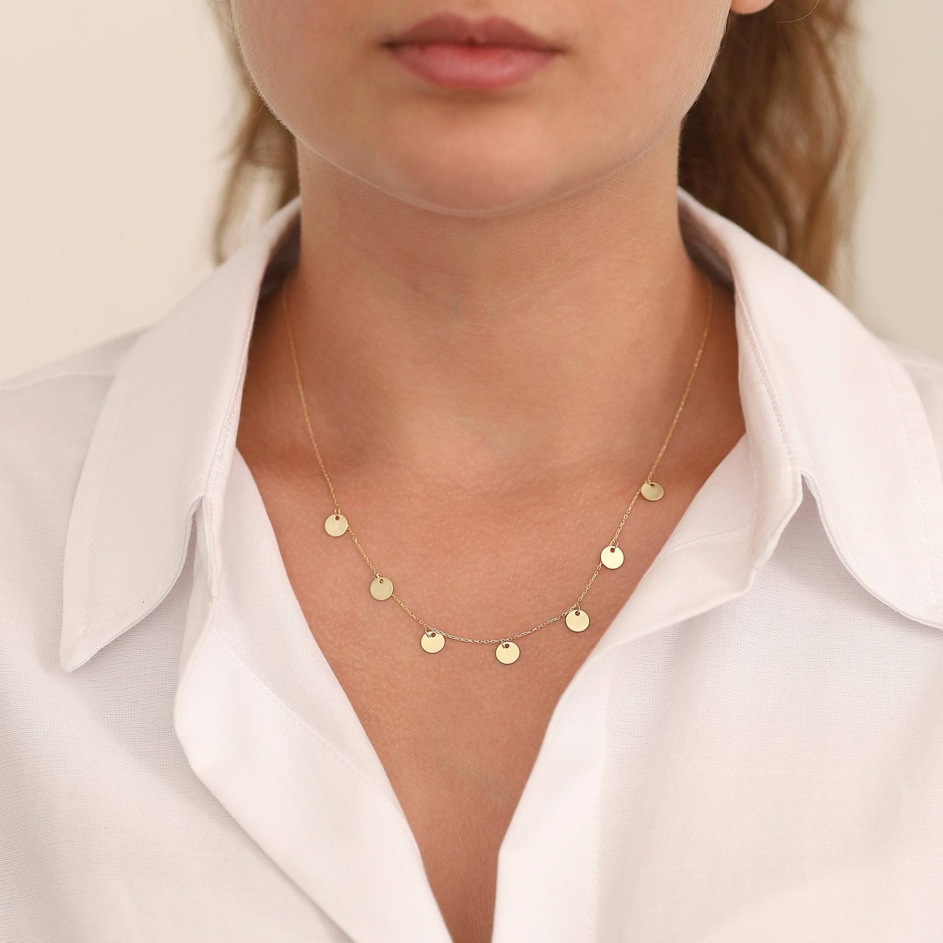 14K Gold Zierliche Münze Fransen Halskette | Boho Multi Coin Layering Kette von DionJewel