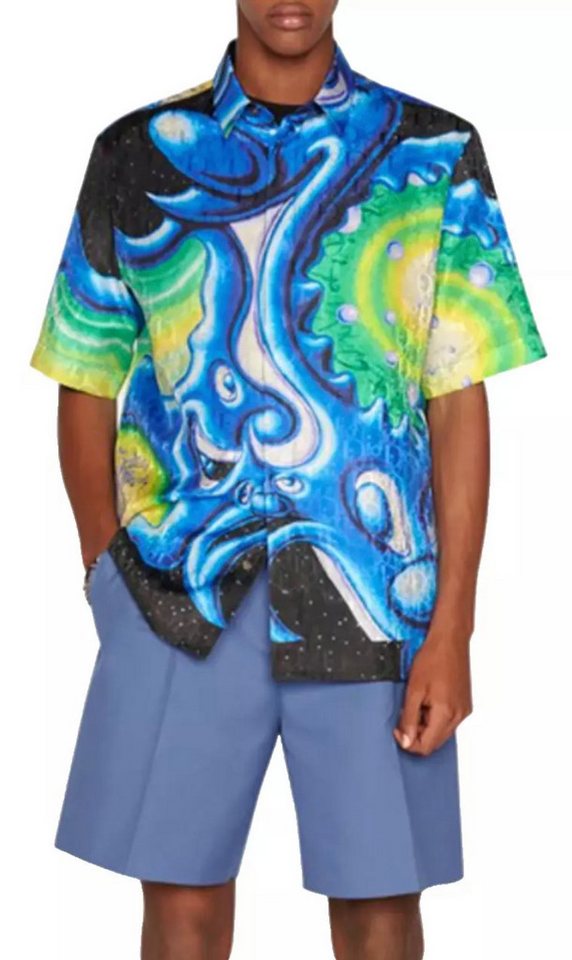 Dior Kurzarmhemd Homme Kenny Scharf Seiden Hemd mit Oblique-Muster Perlmuttknöpfe mit Dior-Signatur von Dior