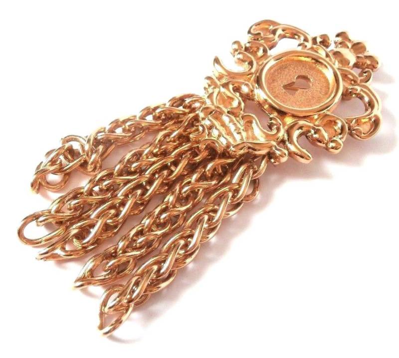 1980Er Jahre Rochas Signierte Vergoldete Schloss W/Kette Pin Brosche Nummer 128 von Dior4U
