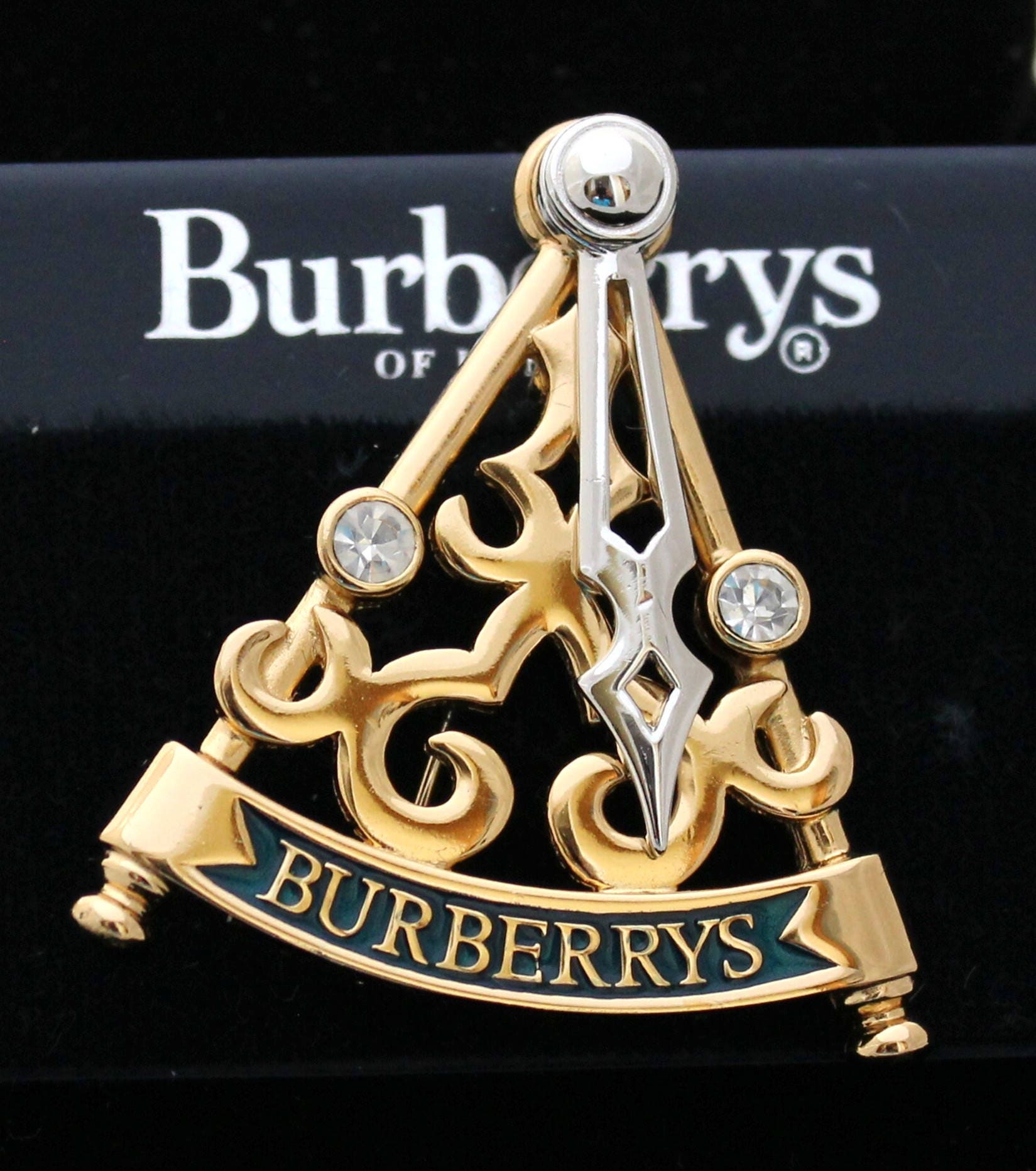 Burberrys Of London Signierte Pin Brosche Silber & Vergoldet Antique Inklinometer von Dior4U