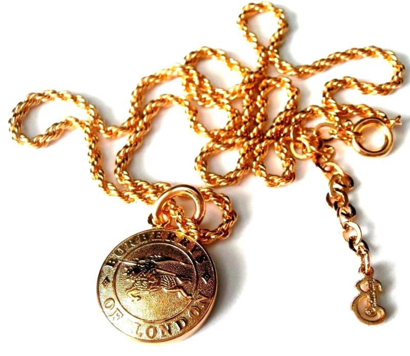 Burberrys Of London Signierte Vergoldete Halskette Mit Burberry Symbol 5/8 "Anhänger 6 Gramm Made in Usa von Dior4U