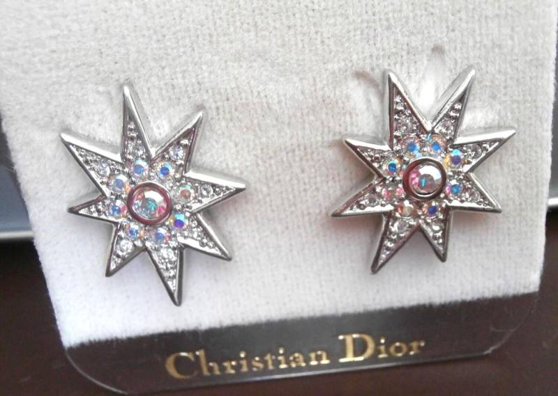 Christian Dior Aurora Borealis Kristallohrringe; Ohrclips, Rhodiniert Made in Den Usa von Dior4U
