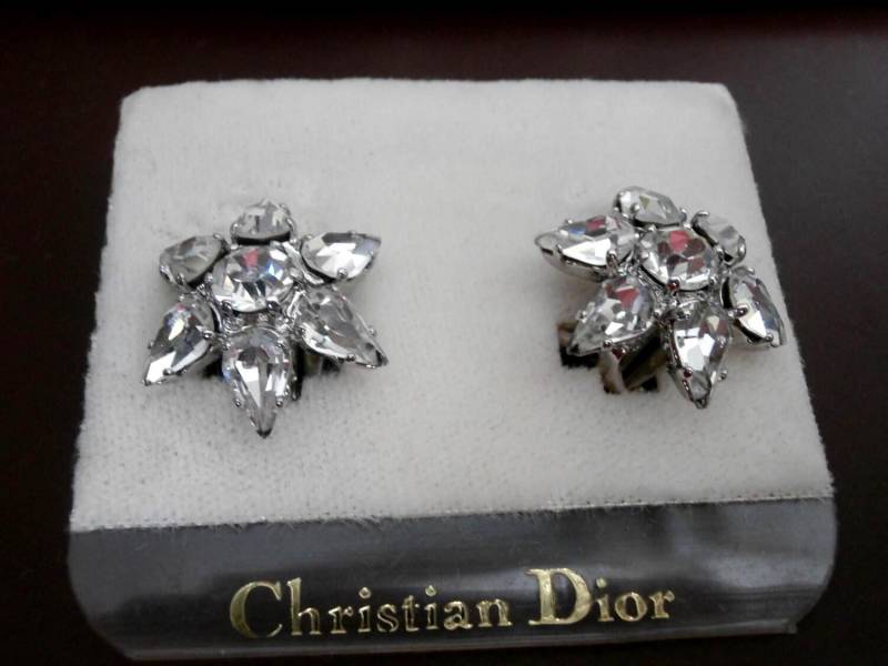 Christian Dior Diamante Ohrringe; Ohrclips, Rhodiniert Made in Germany von Dior4U