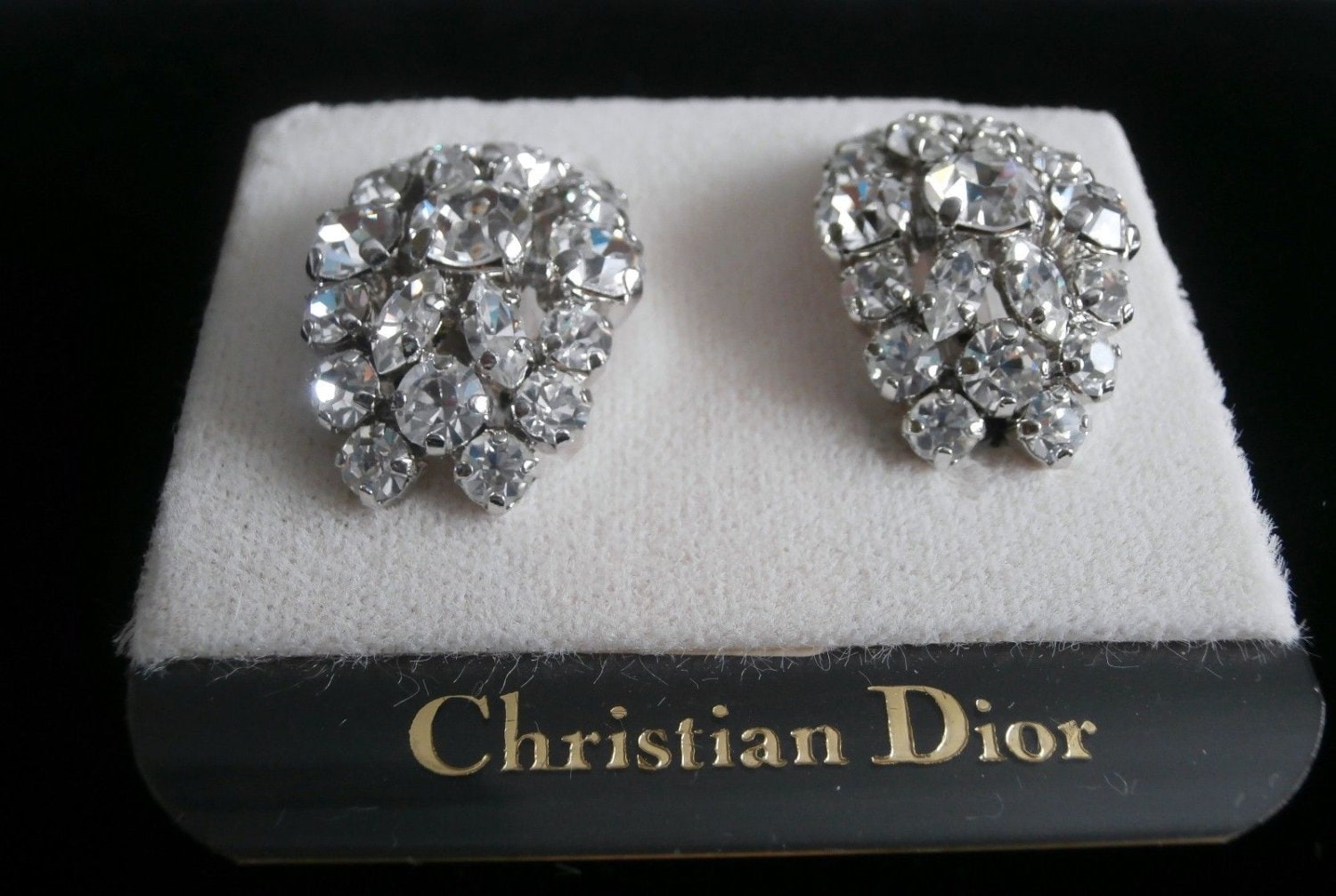 Christian Dior Diamante Ohrringe; Ohrclips, Rhodiniert Made in Germany von Dior4U