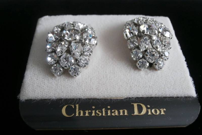 Christian Dior Diamante Ohrringe; Ohrclips, Rhodiniert Made in Germany von Dior4U