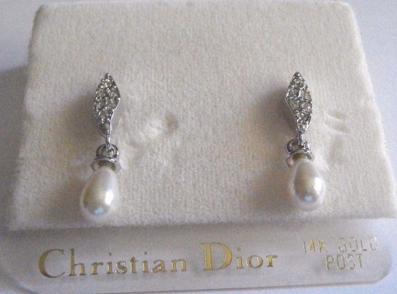 Christian Dior Kristall - Und Perlenohrringe; Rhodiniert, 14 Kt Stifte Made in Usa von Dior4U