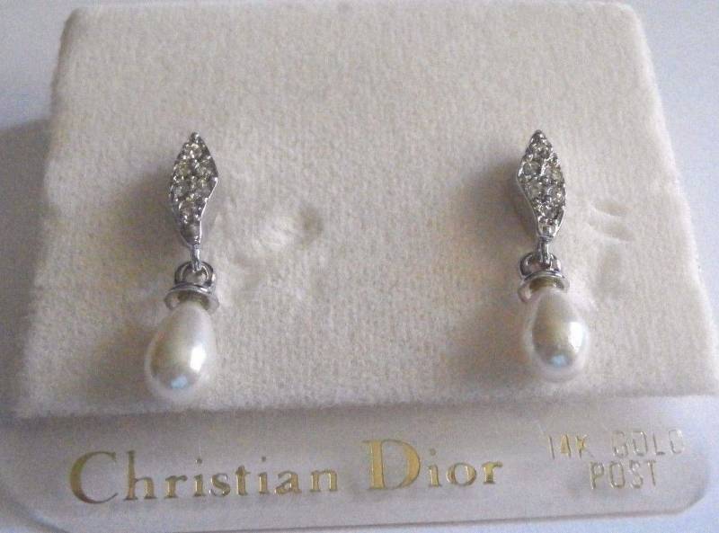 Christian Dior Kristall - Und Perlenohrringe; Rhodiniert, 14 Kt Stifte Made in Usa von Dior4U