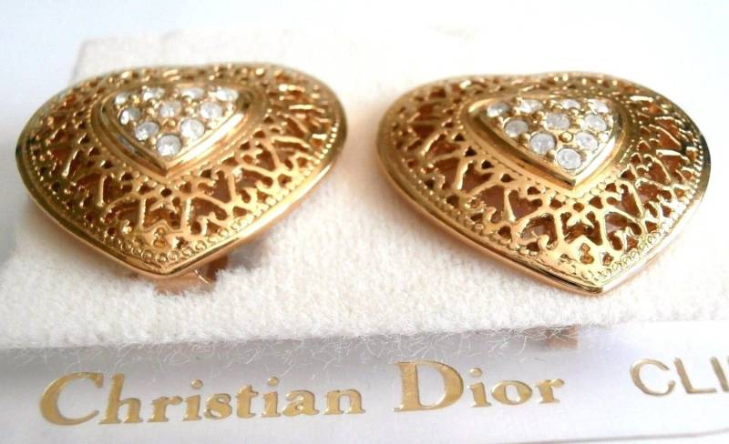 Christian Dior Kristallohrringe; Vergoldet, Ohrclips, Herz Made in Usa von Dior4U