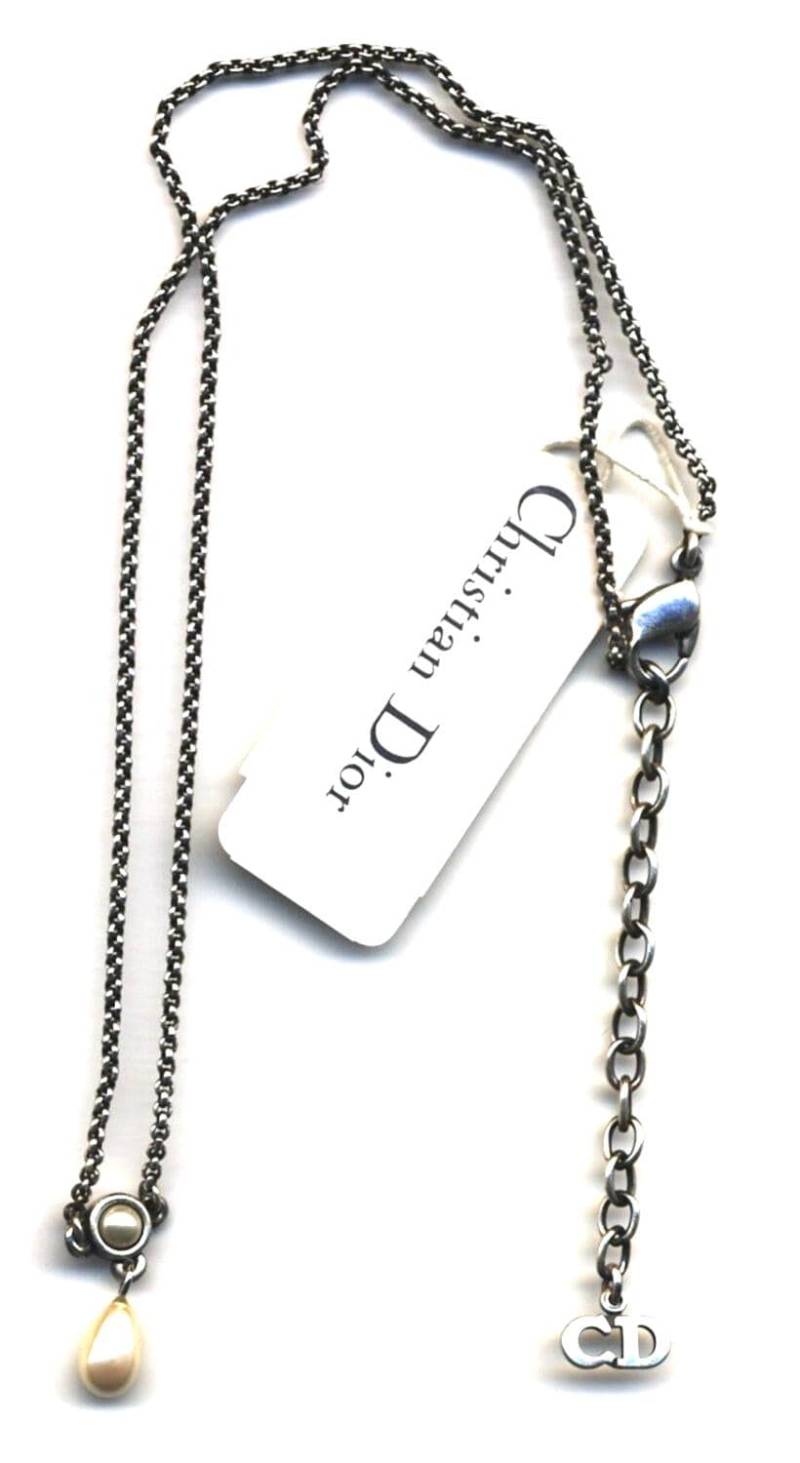 Christian Dior Signierte Halskette Gunmetal Kette Mit Perlenanhänger Made in Usa von Dior4U