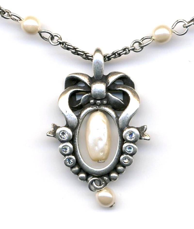 Christian Dior Signierte Halskette Gunmetal Mit Perle & Kristall Anhänger Made in Usa von Dior4U