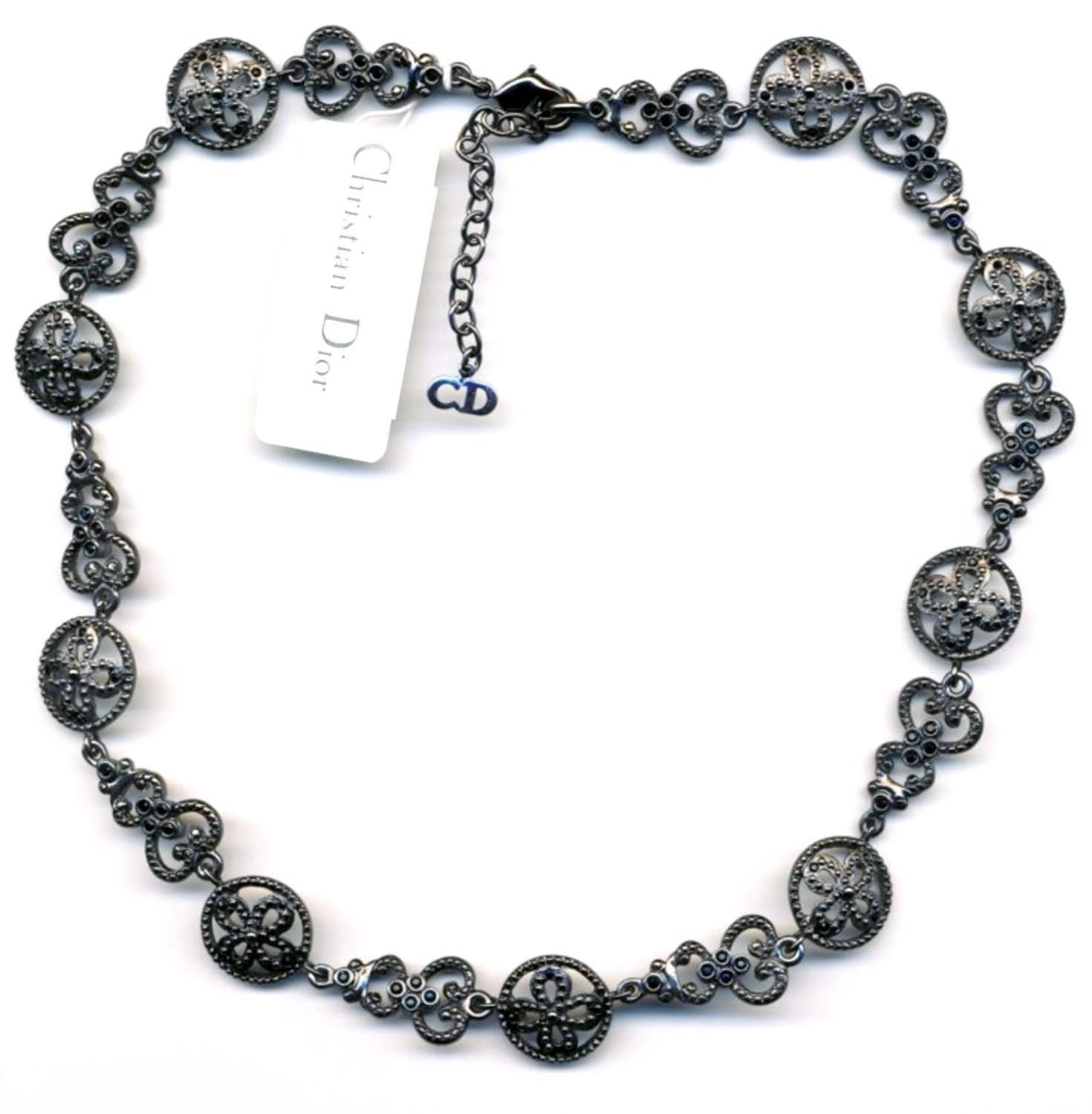 Christian Dior Signierte Jet Black Gunmetal Plated Crystal Set Halskette Made in Den Usa von Dior4U