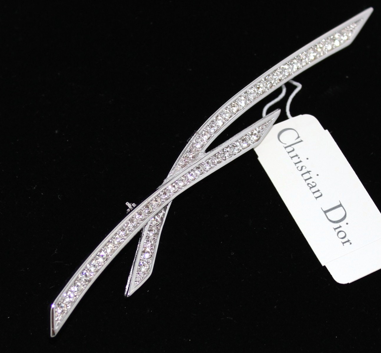 Christian Dior Signierte Pin Brosche Rhodiniert Mit Klaren Kristallen von Dior4U