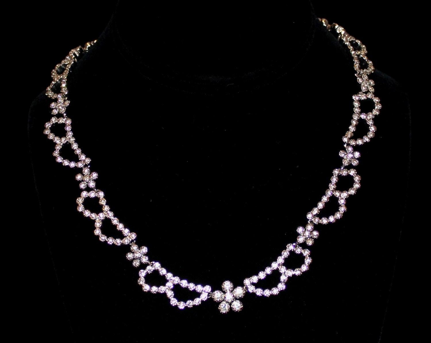 Christian Dior Signierte Rhodinierte Halskette Mit Klaren Kristallen Made in Den Usa von Dior4U