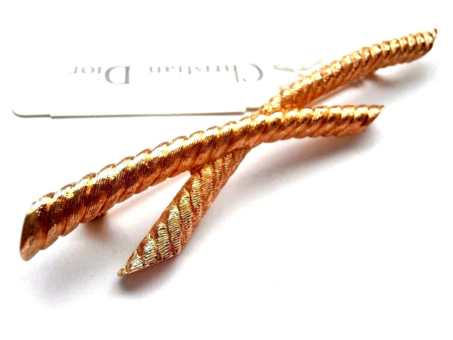 Christian Dior Signierte Vergoldete Zweignadelbrosche Made in Den Usa von Dior4U