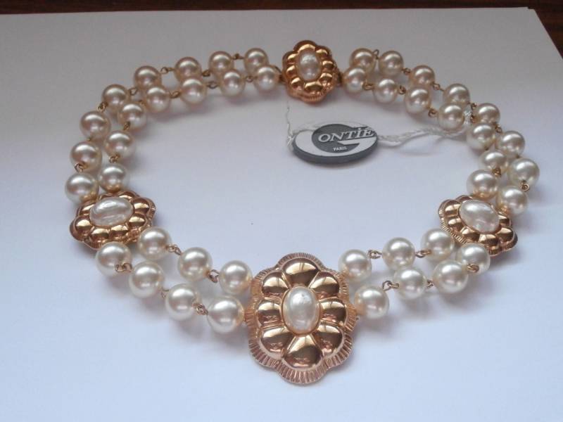 Gontie Paris Signierte 2 Strang Perlenkette 3158 Vergoldete Fassung von Dior4U