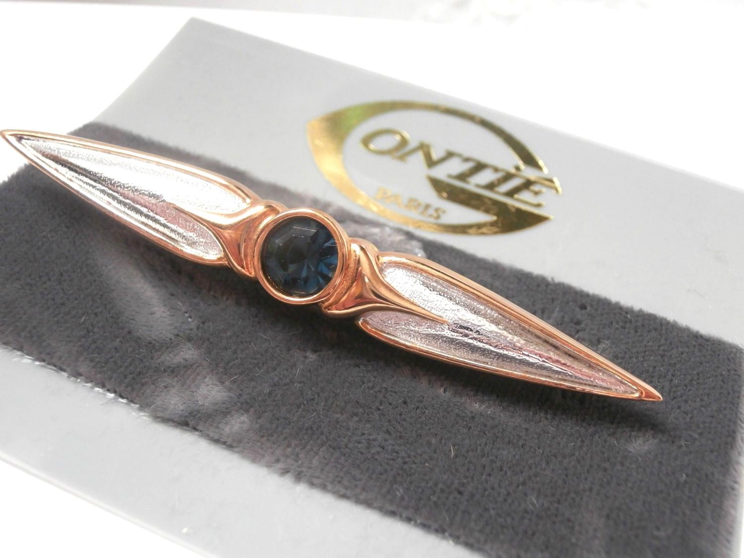 Gontie Paris Signierte Anstecknadel Brosche 191 Vergoldet Mit Saphirkristall von Dior4U