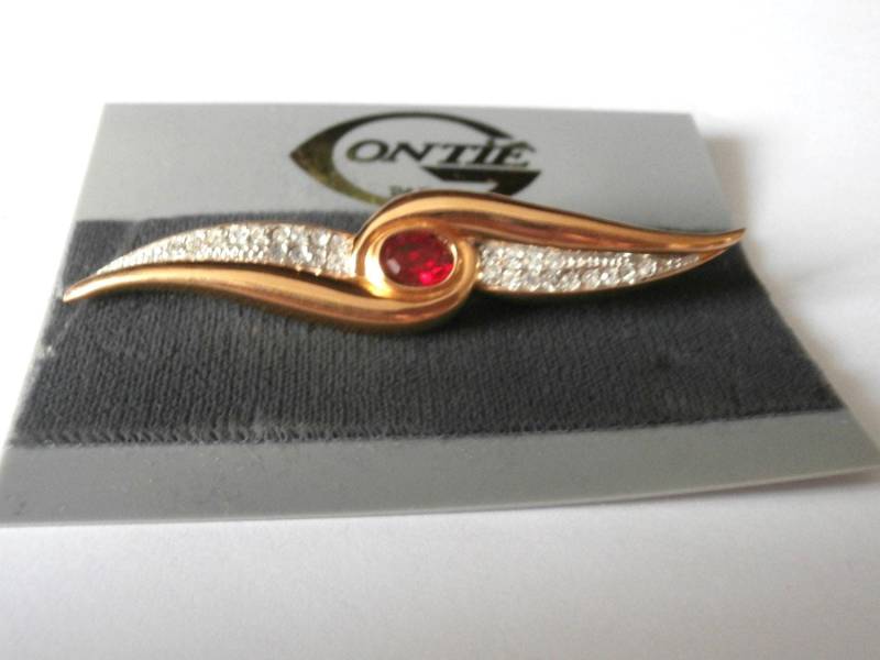 Gontie Paris Signierte Anstecknadel Brosche 195 Vergoldet Mit Granat & Bergkristallen von Dior4U
