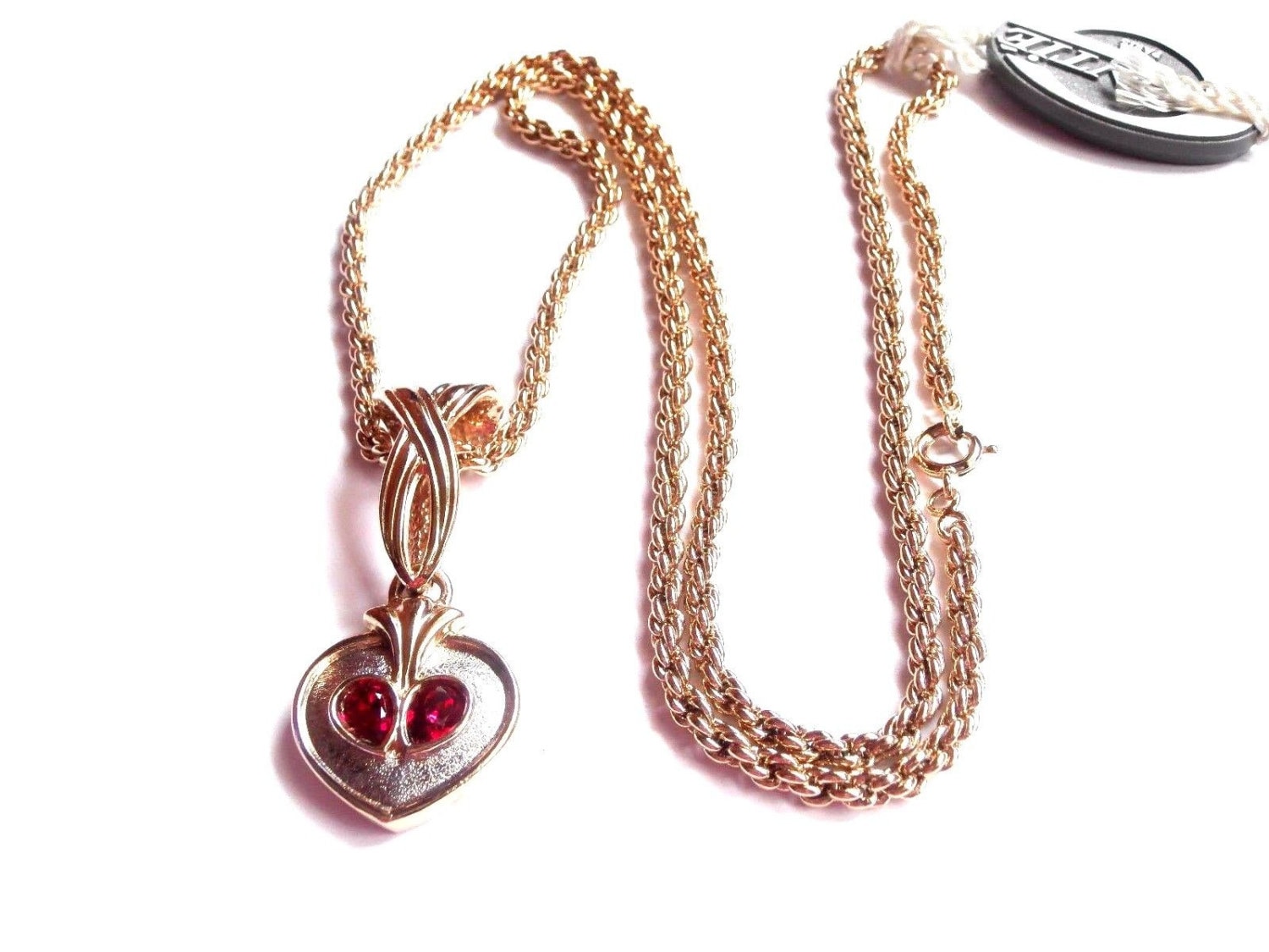 Gontie Paris Signierte Halskette 3019 Vergoldete Rubin Kristall Herz Anhänger von Dior4U