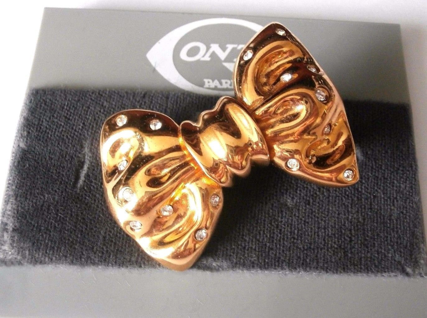 Gontie Paris Signierte Schleife Pin Brosche 1384 Vergoldet Mit Kristallen von Dior4U