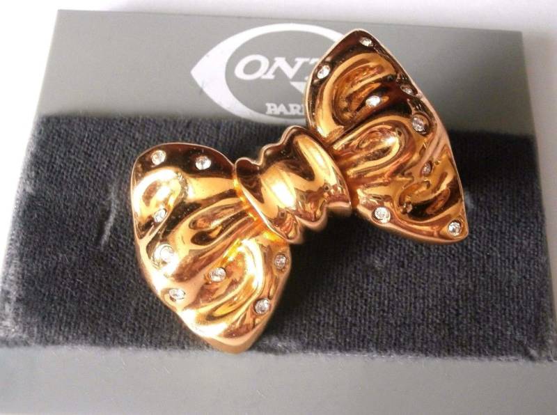 Gontie Paris Signierte Schleife Pin Brosche 1384 Vergoldet Mit Kristallen von Dior4U