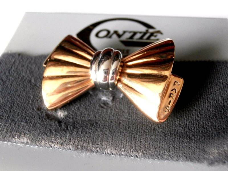 Gontie Paris Signierte Signature Bow Pin Brosche 1221 Vergoldet von Dior4U