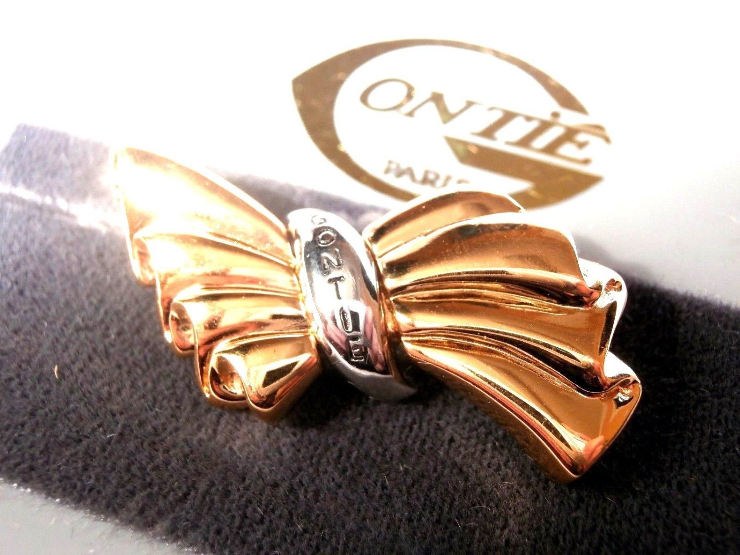 Gontie Paris Signierte Signature Bow Pin Brosche 1222 Vergoldet von Dior4U