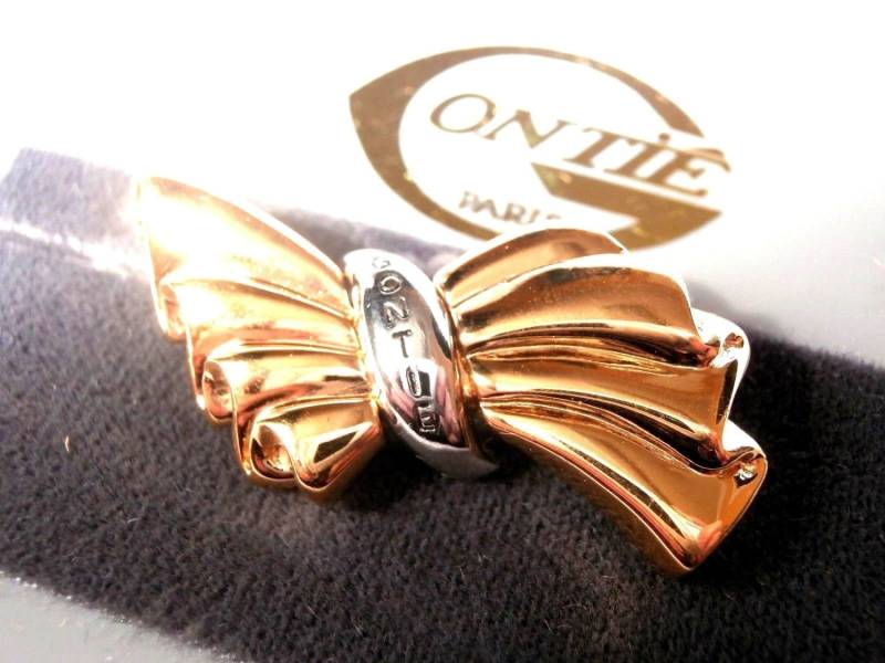 Gontie Paris Signierte Signature Bow Pin Brosche 1222 Vergoldet von Dior4U