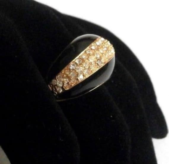 Signierte Christian Dior Vergoldete Ring Mit Pave Klare Kristalle - Größe Einstellbar von Dior4U