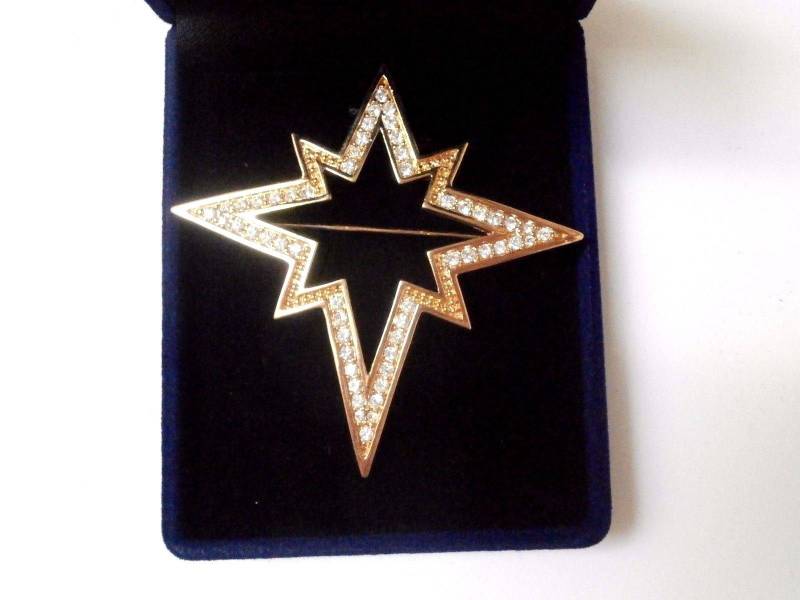 Signierte Swarovski Anstecknadel Brosche Vergoldet Stern Mit Klaren Kristallen von Dior4U