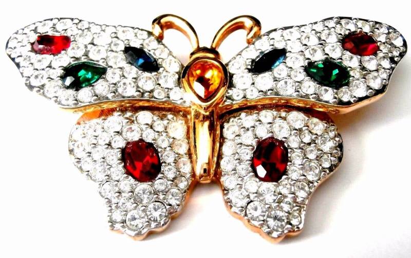 Signierte Swarovski Pin Brosche Vergoldete Schmetterling W/Pave & Bezel Set Kristalle von Dior4U
