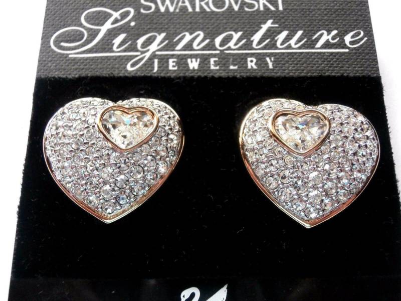 Swarovski Ohrclips Rhodium Plated Bezel Set Klar Und Pave Crystals Swan Logo von Dior4U