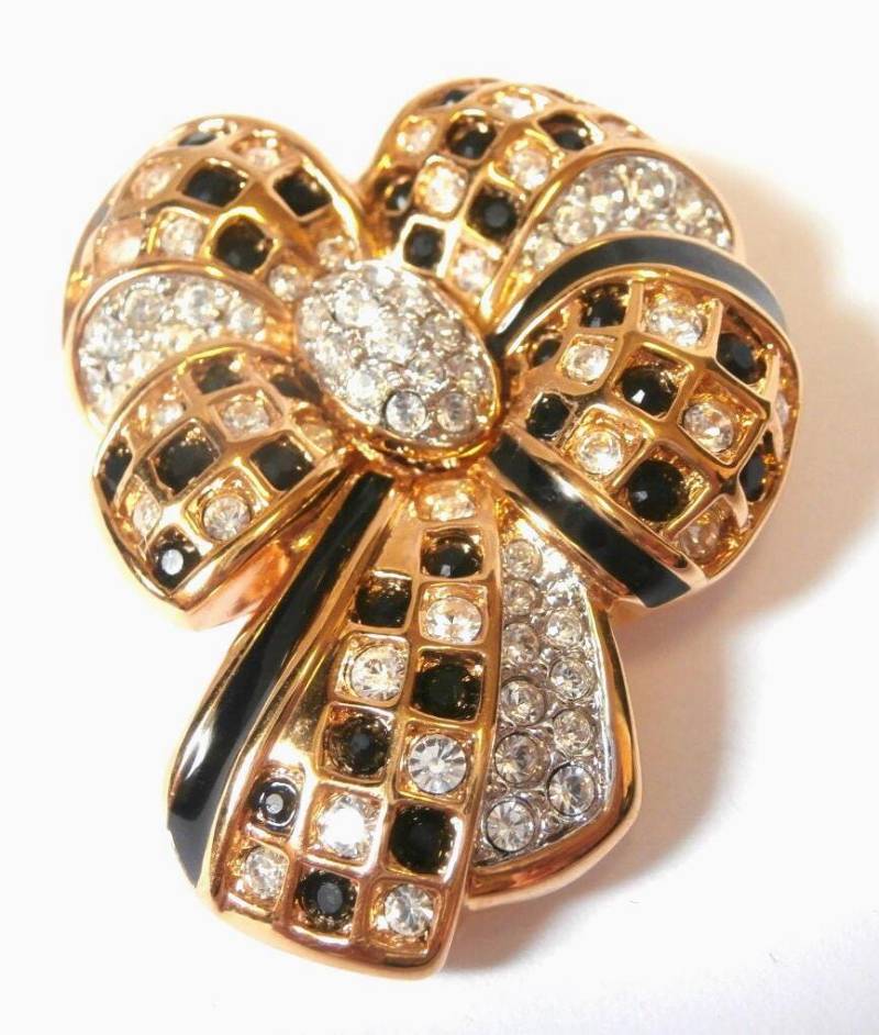 Swarovski Pin Brosche Anstecknadel Bow Black & White Crystals in Vergoldeter Fassung von Dior4U