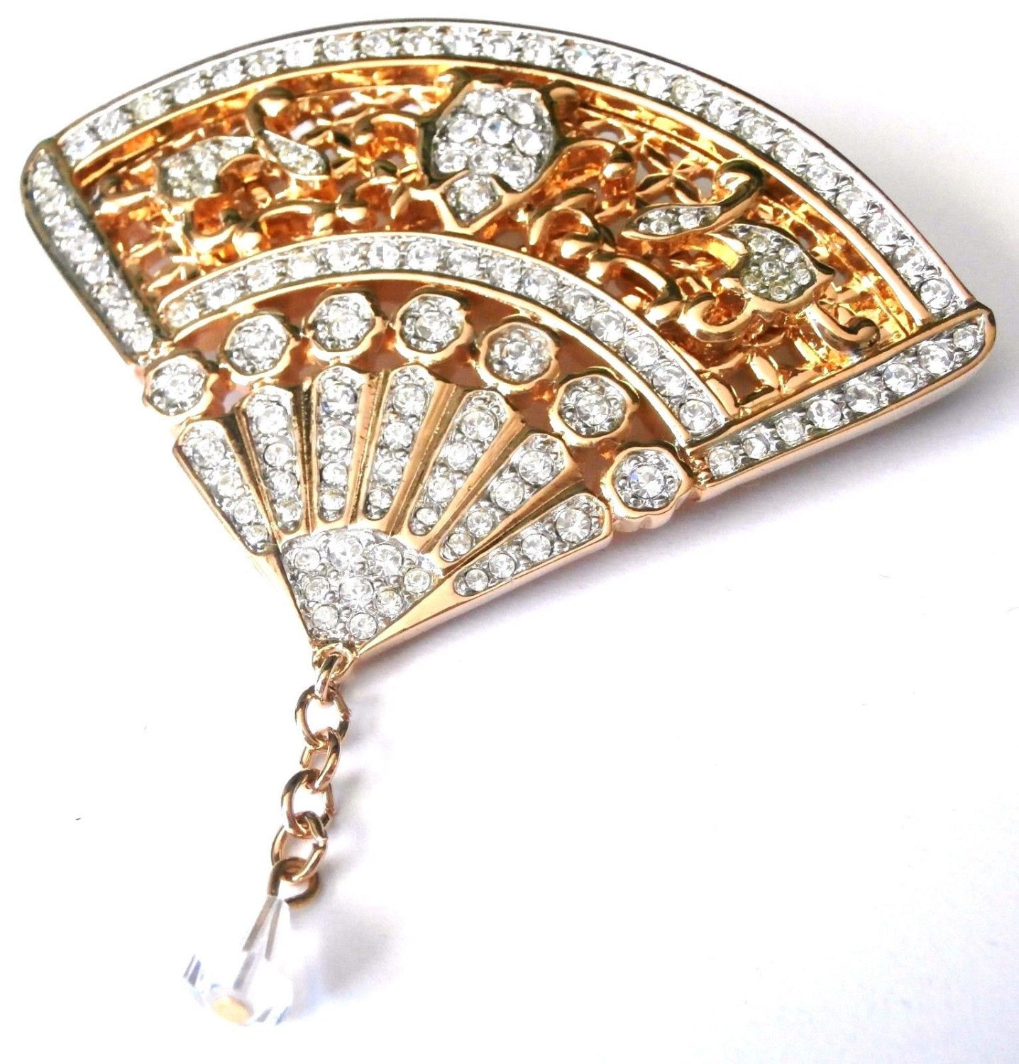 Swarovski Pin Brosche Vergoldet Fancy Pave Crystal Set Fächer Mit Schwan Logo von Dior4U