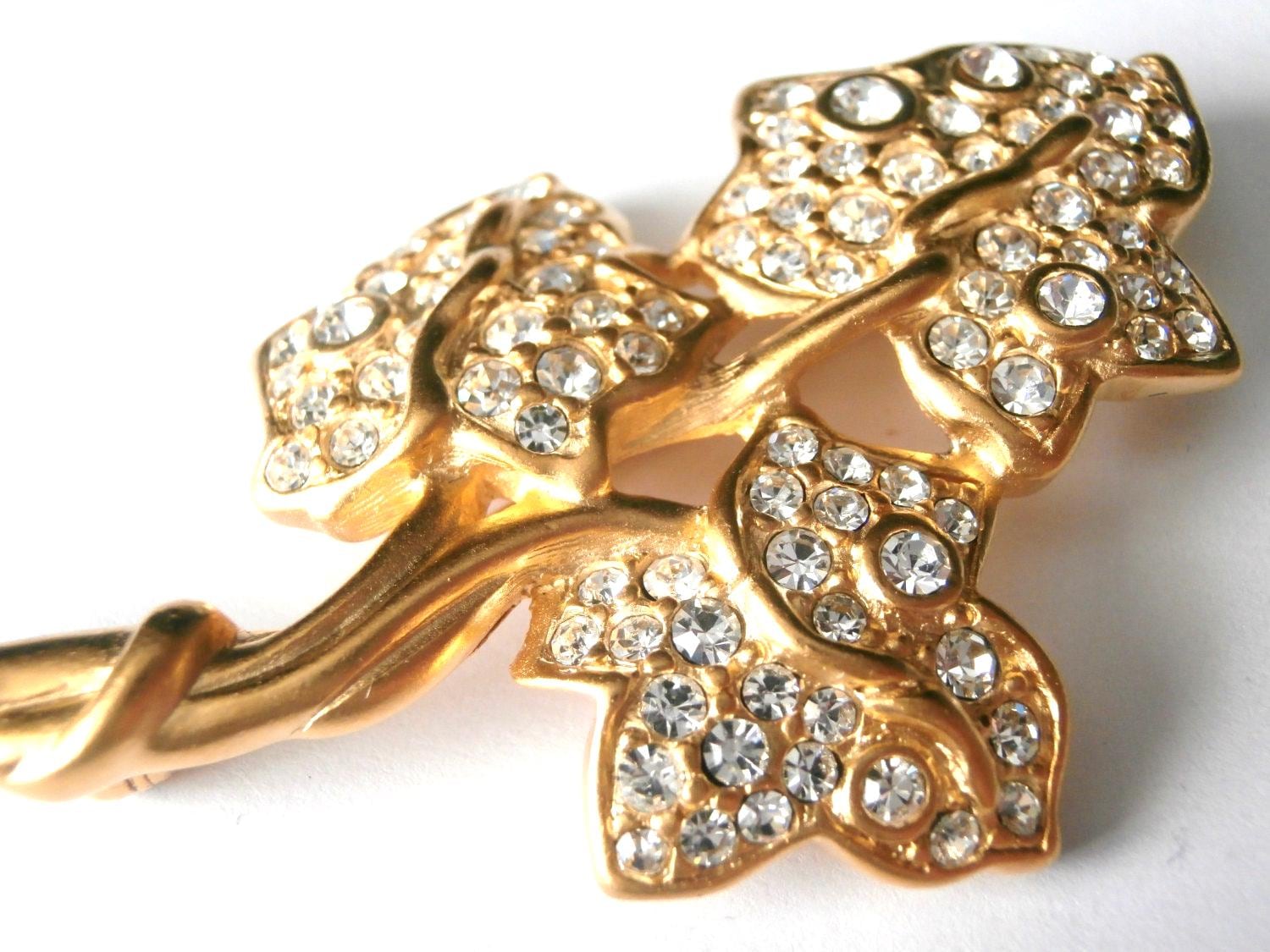 Swarovski Pin Brosche Vergoldet Kristall Set Blätter - Schwan Logo von Dior4U