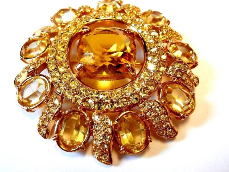 Swarovski Pin Brosche Vergoldet Lünette Set Topaz & Citrine Kristalle von Dior4U