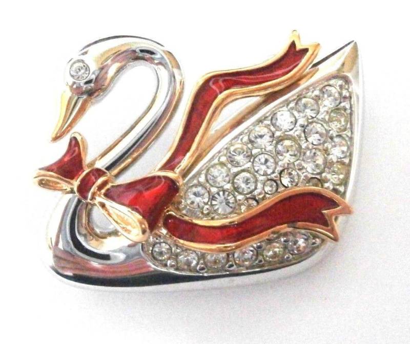 Swarovski Rhodinierte Weihnachten Schwan Pin Brosche Mit Kristallen Und Schleife von Dior4U