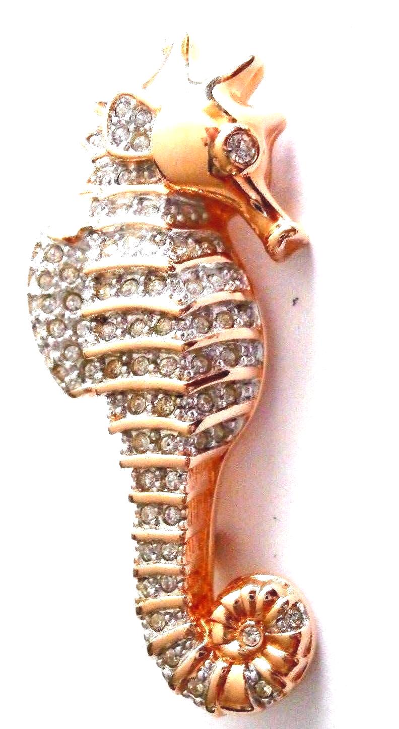 Swarovski Seepferdchen Pin Brosche, Vergoldet Mit Klaren Kristallen von Dior4U