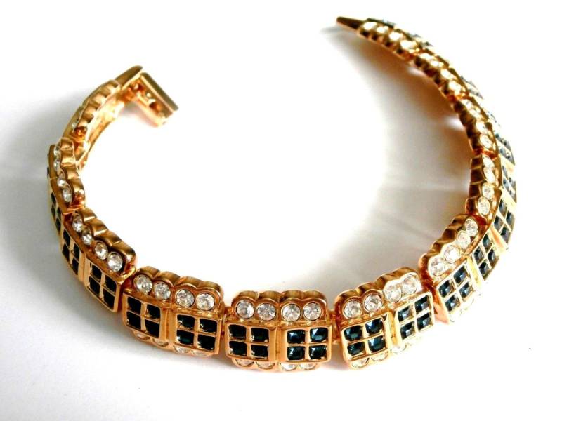 Swarovski Signed Armband Vergoldet Mit Sapphire Blau Kristallen 7, 5 Zoll Gesetzt von Dior4U