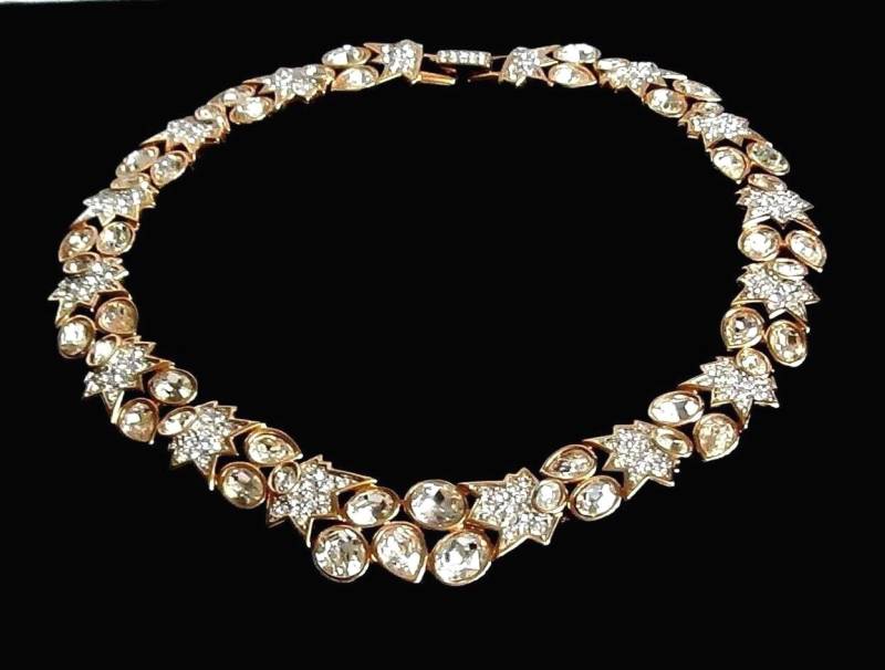 Swarovski Signed Halskette Vergoldet Mit Bezel Set Klare Kristalle von Dior4U