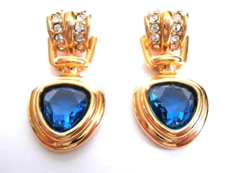 Swarovski Signed Post Ohrringe Vergoldet Mit Sapphire Und Klaren Kristallen von Dior4U