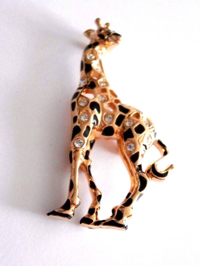 Swarovski Signiert Giraffe Pin Brosche Vergoldet Mit Klaren Kristallen von Dior4U