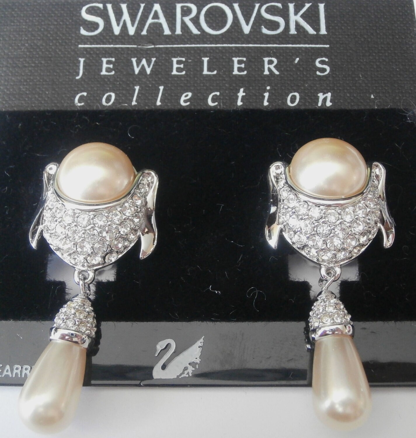 Swarovski Signiert Hochzeit Ohrringe Rhodium Plated Clip-On W/Pearl & Crystals von Dior4U