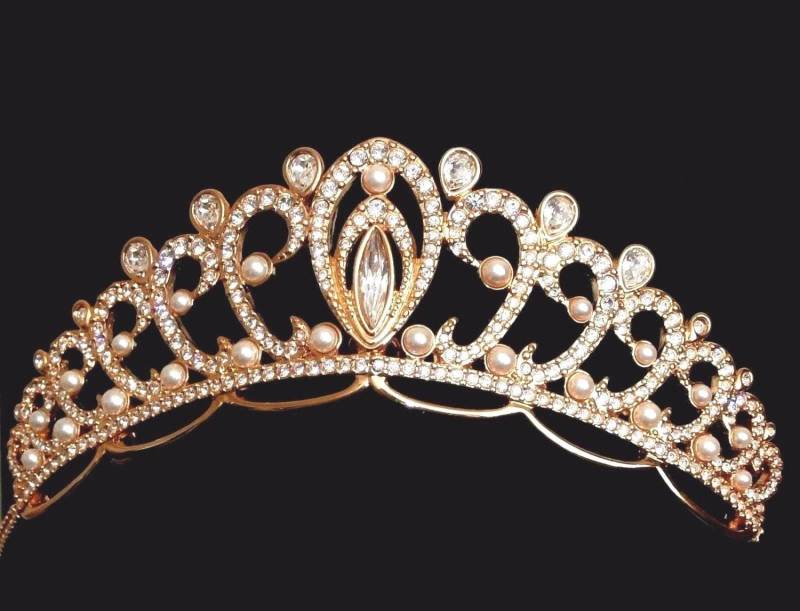 Swarovski Signiert Hochzeit Tiara Vergoldet Set Mit Kristallen Und Perlen von Dior4U