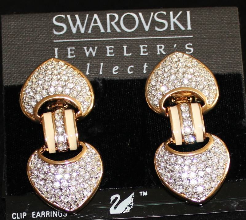 Swarovski Signiert Ohrclips Vergoldet Mit Pave Crystals Swan Logo von Dior4U