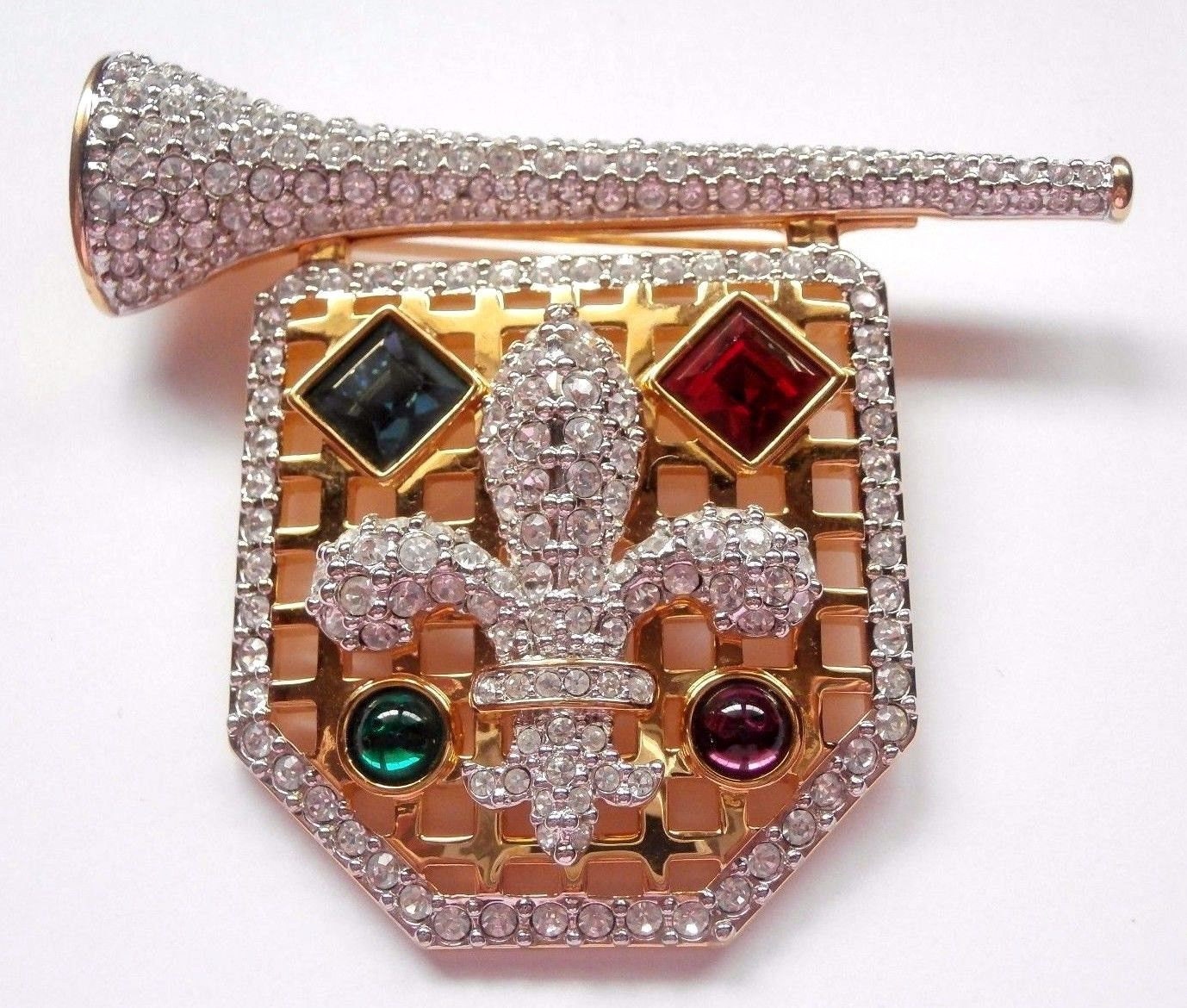 Swarovski Signiert Pin Brosche Fleur De Lis Shield & Trompete Vergoldet W/Kristalle von Dior4U