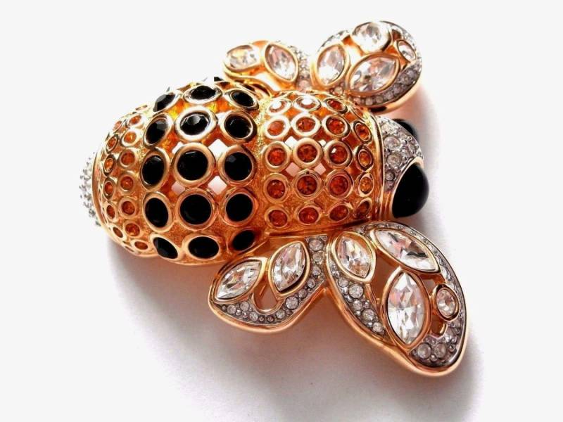 Swarovski Signiert Pin Brosche Große Hummel Vergoldet Mit Kristallen Coa von Dior4U