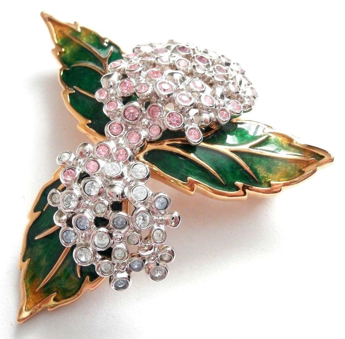 Swarovski Signiert Pin Brosche Vergoldete Hortensien Mit Kristallen Gesetzt von Dior4U