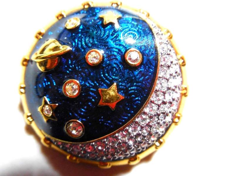 Swarovski Signiert Vergoldet Mond & Sterne Pin Brosche Mit Klaren Kristallen Gesetzt von Dior4U